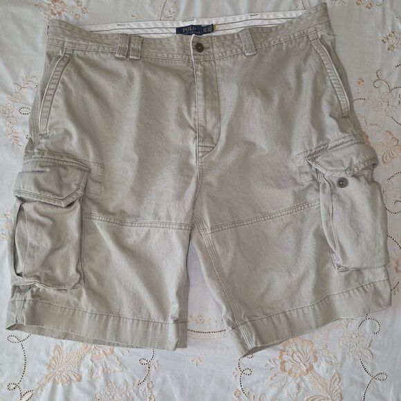 VTG Polo Ralph Lauren Shorts Mens 42 Tall, Tan Cargo Loose 90s Y2K Skate Hike - Picture 1 of 12